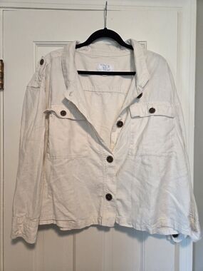 Time And Tru White Size XXL Button-Front Linen Blend Jacket/Top